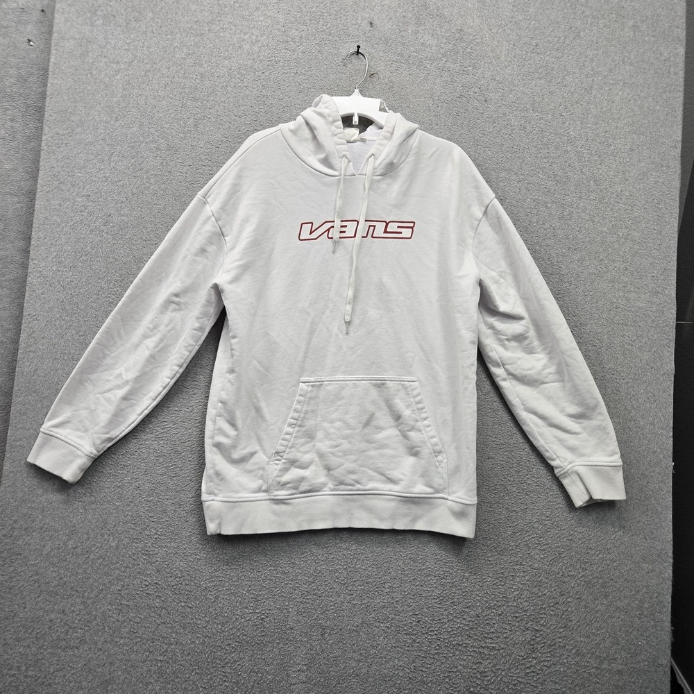 Vans Men Hoodie M White Fleece Logo Activewear Drawstring Hooded Pockets